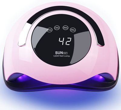 W&amp;H UV LED Nail Lamp, 120W Faster Gel Nail Dryer Professional Curing Lamp for Fingernail and Toenail Nail Gel Polish Machine with 4 Timer Setting Touch Screen Sun BQ5T (Pink)
