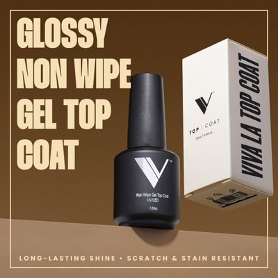 V Beauty Pure No Wipe Gel Top Coat - Long Lasting UV Top Coat Gel Nail Polish, Scratch and Stain Resistant, Durable, Non Yellowing, No Sticky Layer, Glossy - For Manicure & Pedicure - 15ml