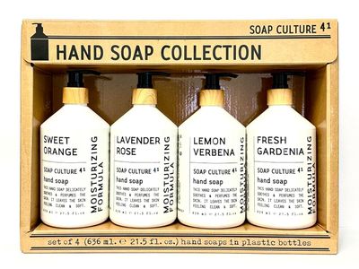 Soap Culture Hand Soap Collection, Gift Set of 4 x 21.5 oz bottles, Fresh Gardenia, Lemon Verbena, Lavender Rose, and Sweet Orange