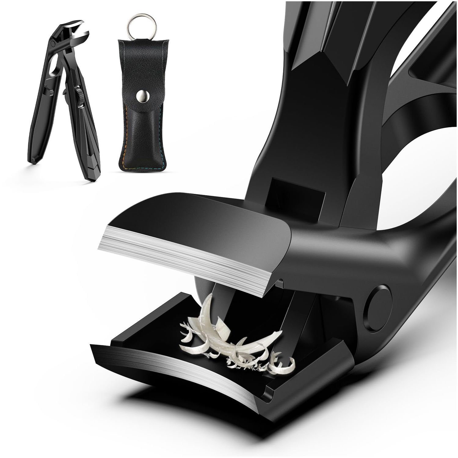 FERYES Curved Head Toe Nail Clippers for Thick Nails for Seniors - Ergonomic Senior-Friendly Finger Nail Clippers with Catcher, Sharp Toenail Clipper for Thick Toenails with Safety Locker (Black)