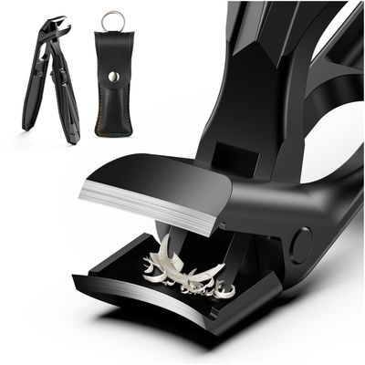 FERYES Curved Head Toe Nail Clippers for Thick Nails for Seniors - Ergonomic Senior-Friendly Finger Nail Clippers with Catcher, Sharp Toenail Clipper for Thick Toenails with Safety Locker (Black)