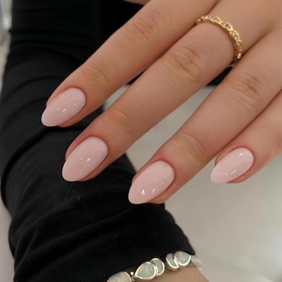 Dusty Pink Press On Nails Short Oval, KQueenest Acrylic Fake Nails Press Ons, Natural Glue on Nails Short Almond, Reusable One Color Soft Gel Stick On Nails Set For Women Finger Decoration