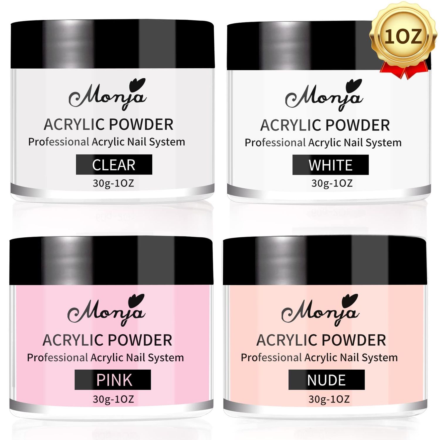 Monja Acrylic Powder - 4PCS 30g Professional Colored Acrylic Nail Powder for Acrylic Nails Extension 3D Nail Art Acrylic Polymer Powder Manicure Salon DIY No Need Nail Lamp