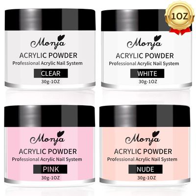 Monja Acrylic Powder - 4PCS 30g Professional Colored Acrylic Nail Powder for Acrylic Nails Extension 3D Nail Art Acrylic Polymer Powder Manicure Salon DIY No Need Nail Lamp