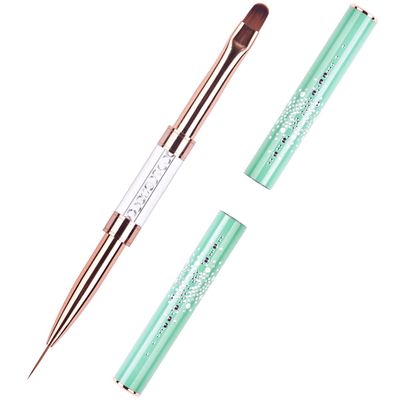 Ycyan 1Pcs Dual-ended Nail Design Brushes Rhinestone Handle Nail Art Liner Brush UV Gel Nail Polish Brush Professional Nail Art Tools Green