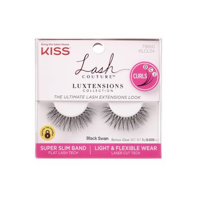 KISS Lash Couture LuXtensions Collection False Eyelashes, Flat Lash Technology, Super Slim Lash Band, Real Lash Extension Fibers, Reusable, Contact Lens Friendly Strip Lashes, Style Black Swan, 1 Pair