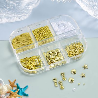 FSpronail Summer Nail Charms Nail Pearls Beach Seashell Starfish Gold Nail Charms Sea Shell Nail Gems 3D Caviar Beads Star Fish Nail Art Ocean Theme Designs Manicure Decoration Supplies