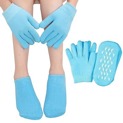 Moisturizing Glove and Sock, Gel Spa Moisturizing Therapy Sock Glove, Soften Repairing Dry Cracked, Hands Feet Skin Care, Effective in Repair Dry and Chapped Hands and Feet Skin Care(4 PCS/Blue)