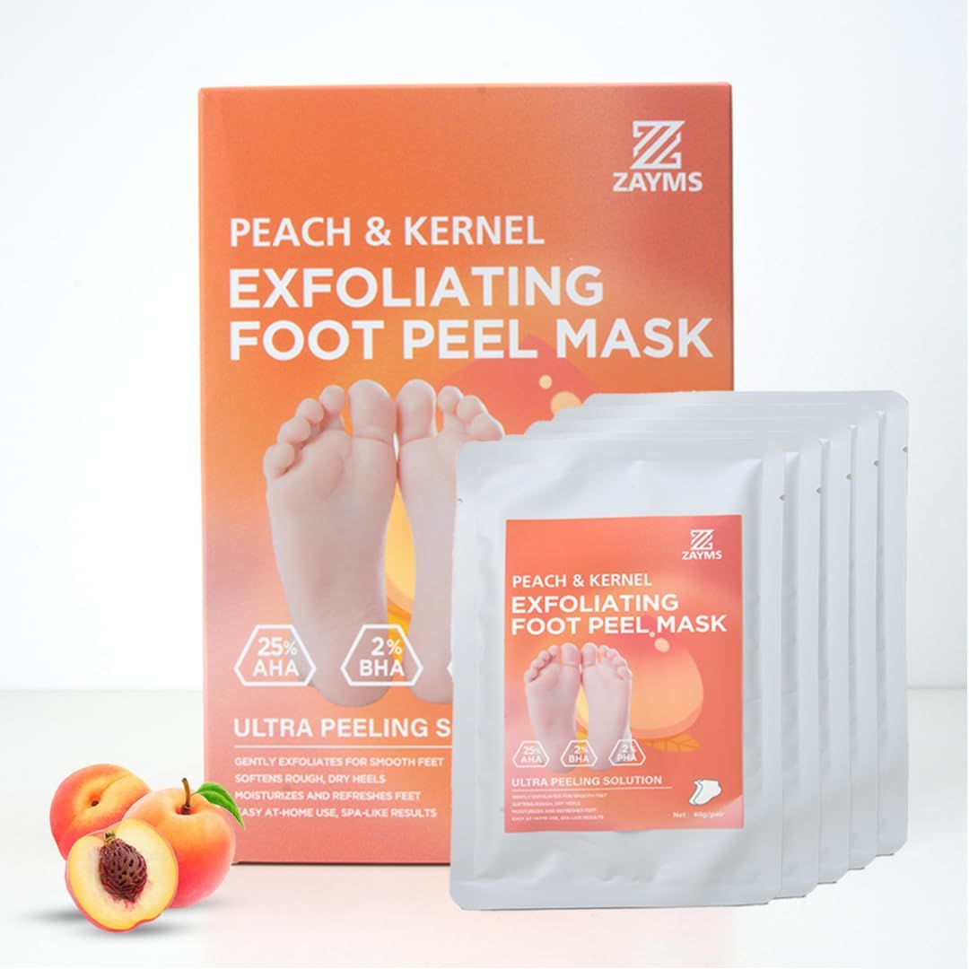 ZAYMS Foot Peeling Mask 5 Pack - Exfoliating Mask for Baby Soft Feet, Removes Dead Skin &amp; Calluses, Repairs Cracked Heels, Natural Peel for Smooth, Soft Feet