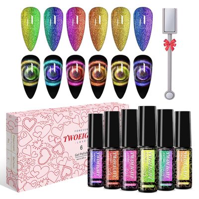 TWOEIGHT Cat Eye Gel Nail Polish, Magnetic 9D Cat Eye Gel Polish Set, 8ml6 with 1Magnets, Classic Colors Chameleon Magic Galaxy Effect Soak off Nail Art - Sparkle Stunning Gel Polish Gift for Women
