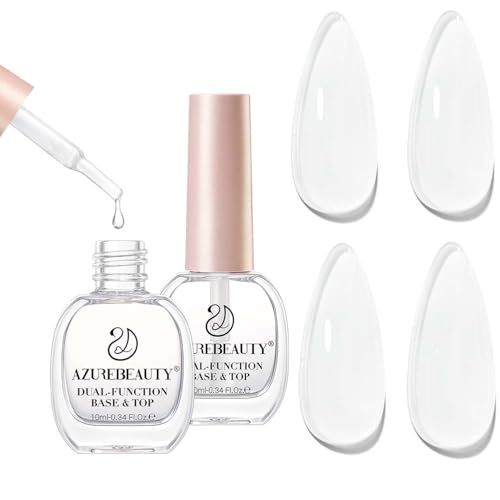 AZUREBEAUTY 2 Pcs 10ml of Clear Nail Polish Top Base Coat Set High Shine Glossy Finish Quick-Dry No U V Needed Low Odor Natural Compatible with Nail Lacquer DIY Salon