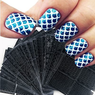 Nail Stencils for Nail Art Reusable,Nail Vinyl Stencils Sticker 144 Pieces 72 Designs,Hollow DIY Manicure Decoration Decals French Tip Nail Guides Supplies24 Sheets.