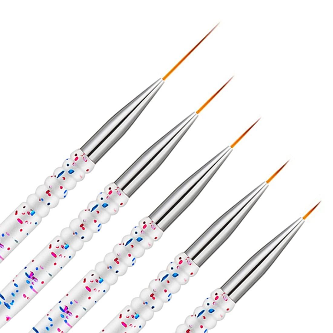 Etercycle 5Pcs Nail Art Liner Brushes, Nail Gel Polish Painting Brush Set, Thin Nail Art Dotting Drawing Pen (7/9/11/15/20mm)