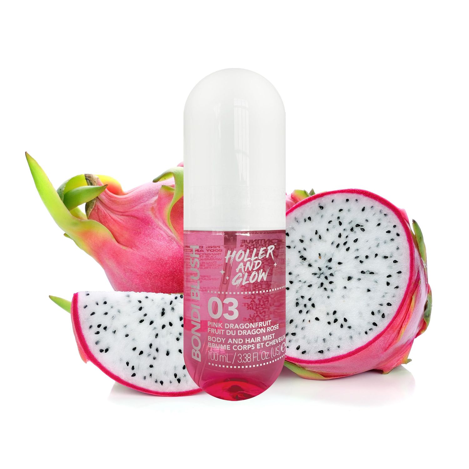 Holler and Glow Bondi Blush Pink Dragonfruit Body &amp; Hair Mist, Body Spray For Women, Hair Perfume For Women, Jasmine, Amber Scented, Floral &amp; Tropical, Travel Sized, 3.38 Fl Oz