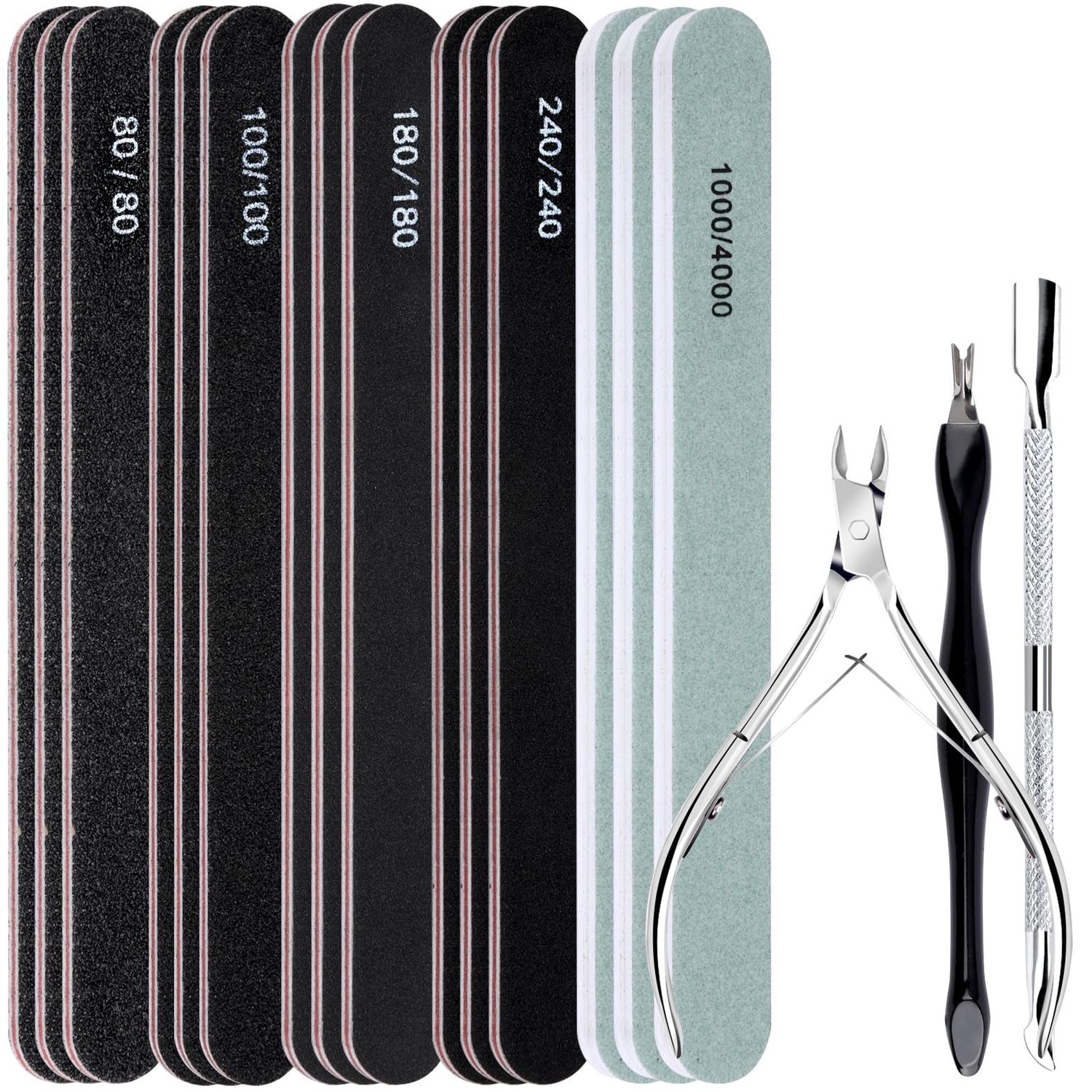 FANDAMEI Nail File, 15 PCS Emery Boards For Nails, Fingernail Files, Nail File Kit, Nail Files For Natural Nails, Nail Filer, Cuticle Trimmer, Cuticle Pusher, Manicure Tools, Nail Care Kit, Nail Tools