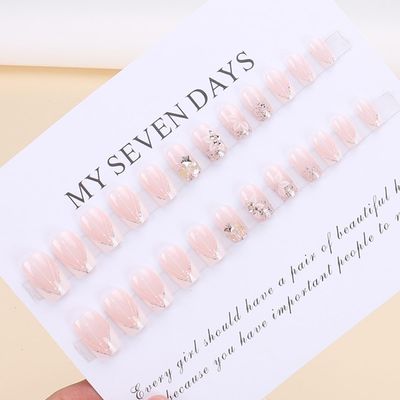 24Pcs French Tips Press on Nails Short Square Fake Nails Nude Pink Full Cover Glue on Nails with Glitter Sequins Designs White Nail Tips Acrylic Artificial Nails Medium False Nails for Women Girls
