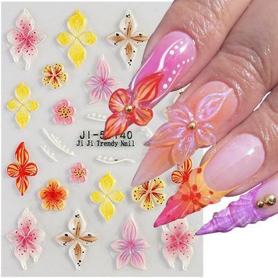 MIXFOSAHN Stickers para Uas Nail Stickers Self-Adhesive Sticker para Uas Colorful 3D FlowerFloral Nail Stickers Art Design Accessories Hight Quality 4 Sheets