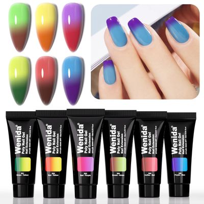 Nail Extension Gel Kit Wenida 6 Temperature Color Changing Colors Nail Builder Gel Nail Enhancement Gel Set for Home DIY Nail Manicure Art