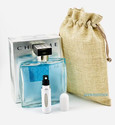 Bundle- Chrome Cologne for men 3.4 fl oz Eau de Toilette with Bag &amp; Refillable Atomiser