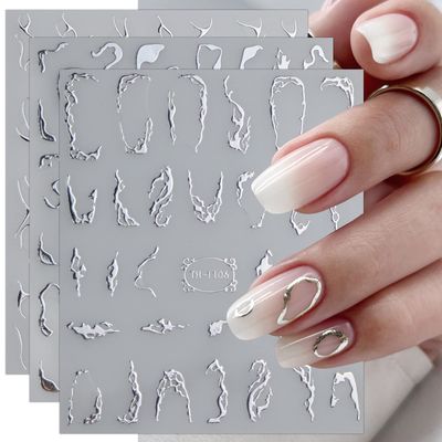JMEOWIO 9 Sheets Marble Line Nail Art Stickers Decals Self-Adhesive Pegatinas Uas Silver Nail Supplies Nail Art Design Decoration Accessories