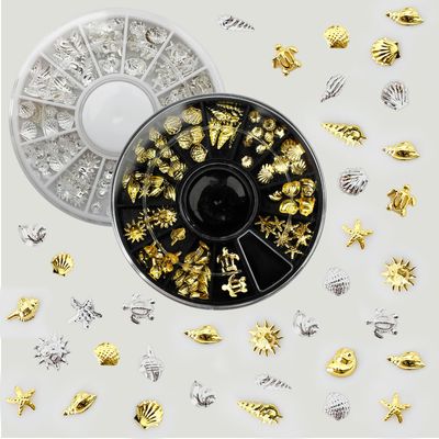 2 Disc Ocean Nail Art Charms, Beach Starfish Sea Seashell Nail Decal, Alloy 3D Nail Gems Jewelry Decoration Supplies for Manicure DIY Nail Embellishments 12 Style- Silver &amp; Gold