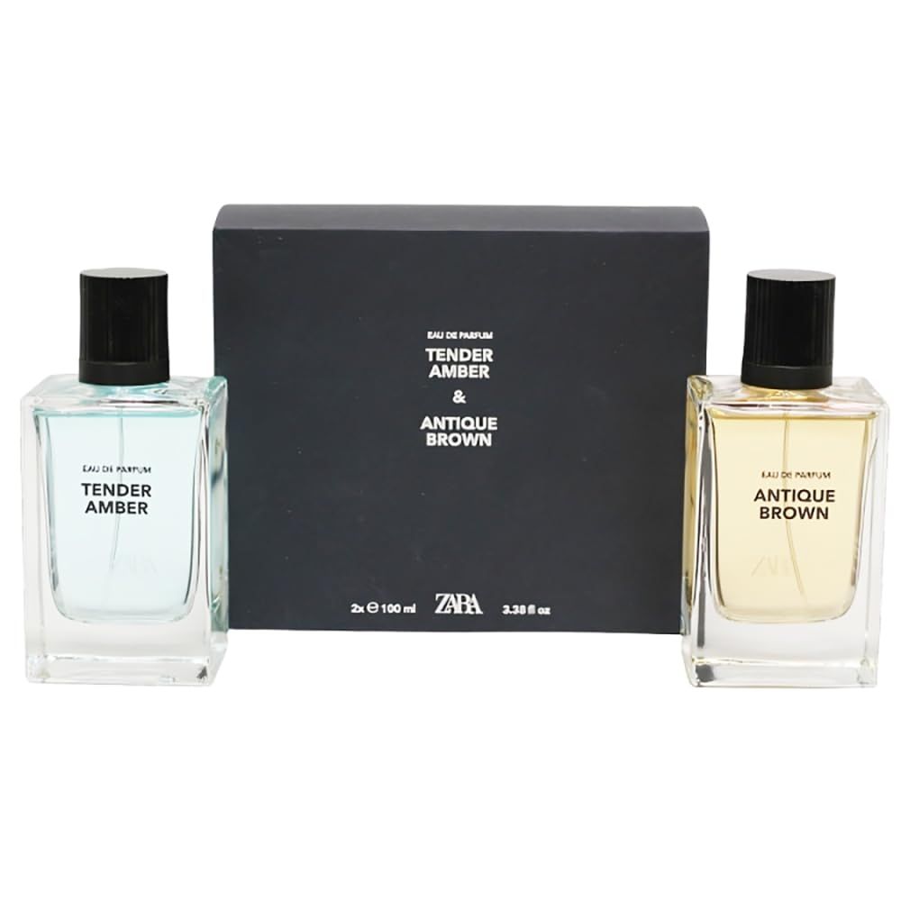 Zara Tender Amber Antique Brown Cologne for Men Fragrance Set EDP Eau De Parfum Luxurious Dual Scent Collection 2x 100 ML (3.4 FL OZ)