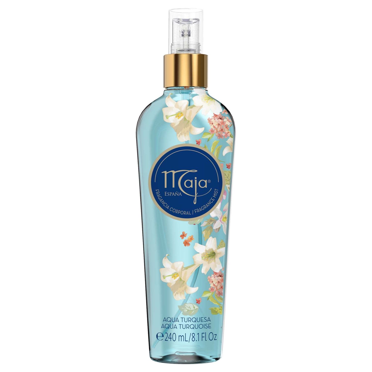 Maja Aqua Turquoise Mist, Perfumed Body Mist with Floral and Aquatic notes to leave a spray of freshness, Refresh your Body, Fresh Scented, Aqua Turquoise Fragrance, 8.1 FL Oz, Spray Bottle.