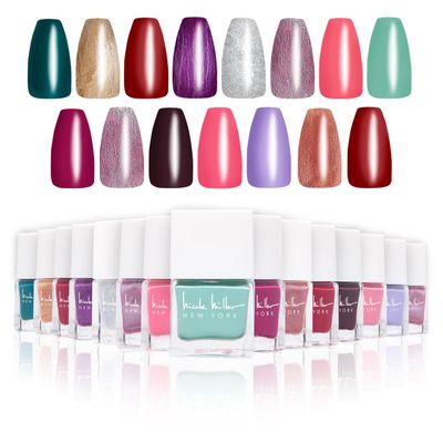 Nicole Miller New York Water-based, Easy Peel Off &amp; Long-lasting Ultimate Nail Polish Set - 15 MINI Nail Polish Vibrant, Colorful, Trendy, and Glossy Shades Colors