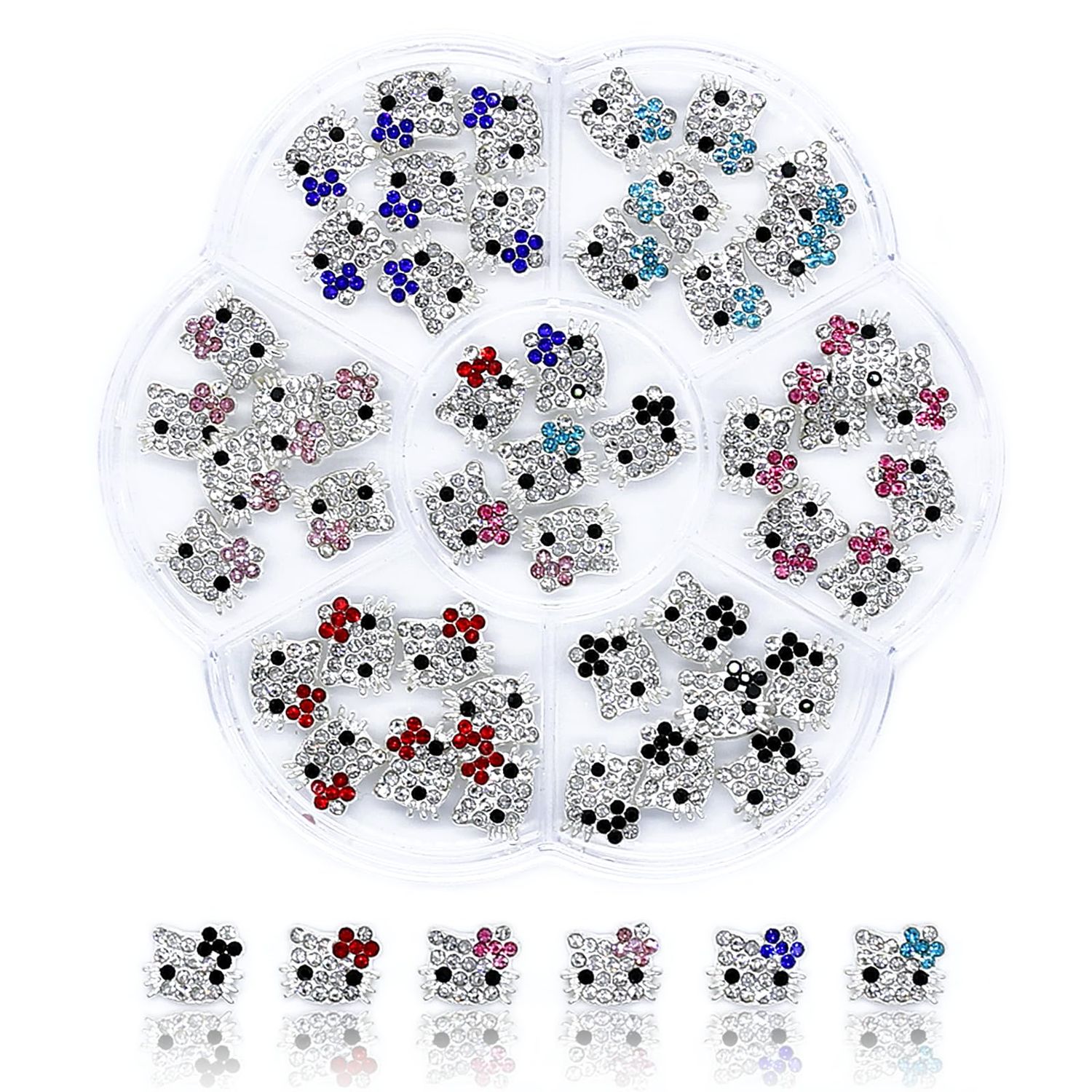 VCEOW 48pcs Kawaii Kitty Nail Charms Cute 3D Cat Glitter Metal Rhinestone Crystals Gems Nail Art Accessories for DIY Manicures,Jewelry Making,Crafts Design