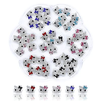 VCEOW 48pcs Kawaii Kitty Nail Charms Cute 3D Cat Glitter Metal Rhinestone Crystals Gems Nail Art Accessories for DIY Manicures,Jewelry Making,Crafts Design