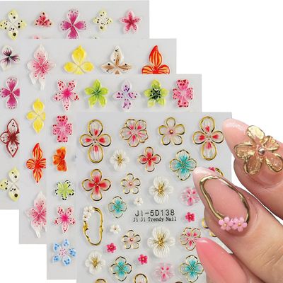 MIXFOSAHN Stickers para Uas Nail Stickers Self-Adhesive Sticker para Uas Colorful 3D FlowerFloral Nail Stickers Art Design Accessories Hight Quality 4 Sheets