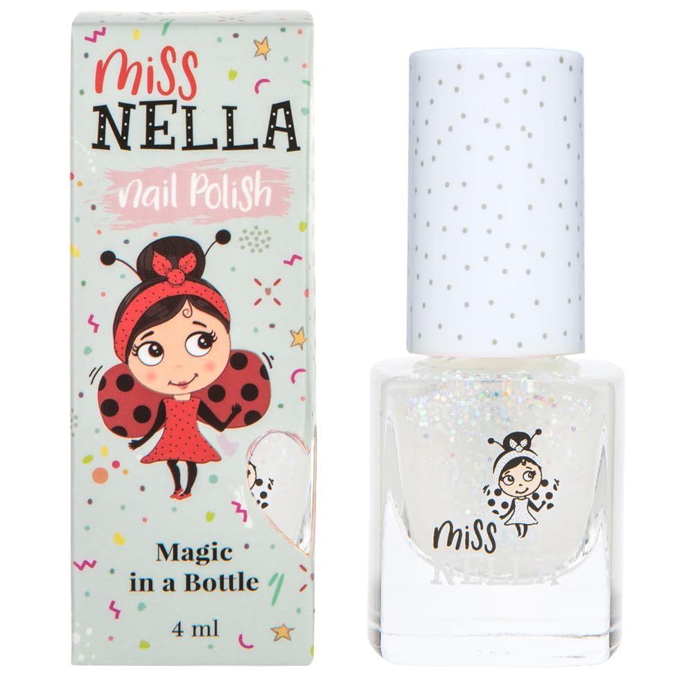 MISS NELLA CONFETTI CLOUDS-Safe Special Glitter Clear Nail Polish for Kids, Non-Toxic &amp; Odor Free Formula for Children and Toddlers, Natural Water Based for Easy Peel Off