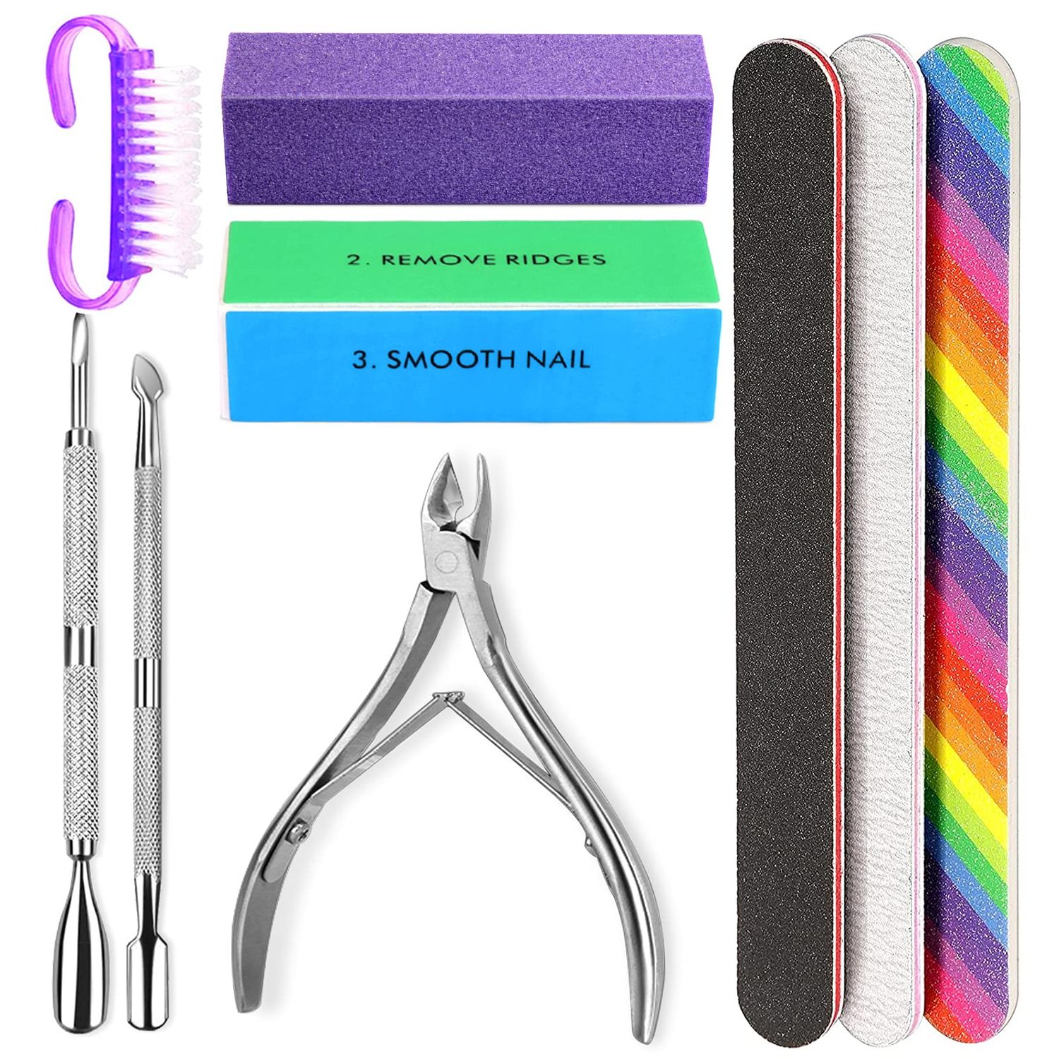 HNYYZL Manicure Kit - Nail File, Buffer, Cuticle Clipper, Pusher &amp; Brush for Salon Nail Art