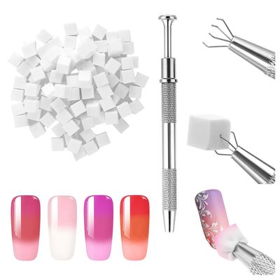 100Pcs Soft Nail Sponges for Ombre, Nail Art Sponges With Grabbing Pen, Blooming Nails, Nail Sponges, Ombre Nail Brush, Nail Art Manicure Tools Supplies, Nail Accessories for Home and Salon