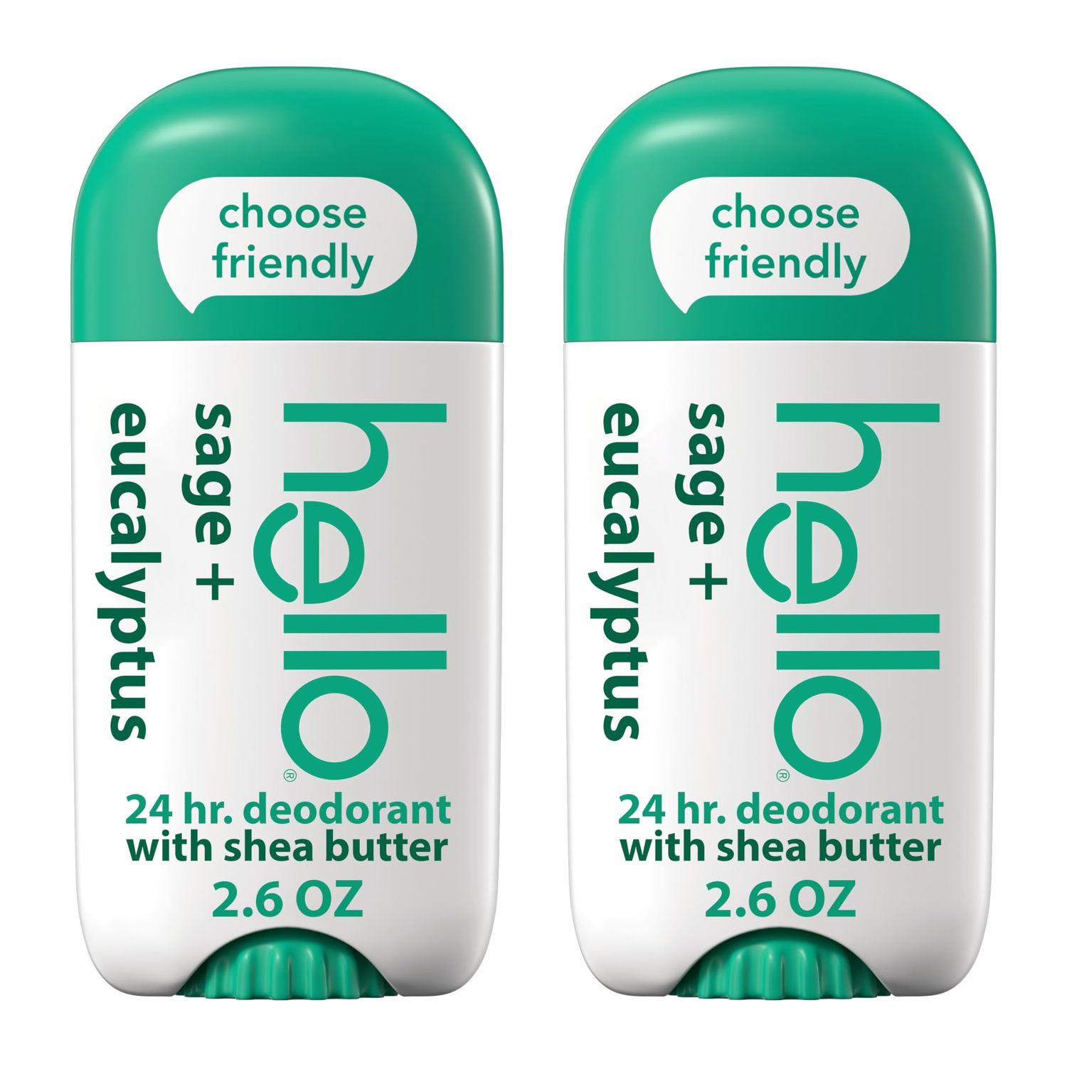 hello White Sage Eucalyptus Deodorant With Shea Butter for Women Men, Aluminum Free, Baking Soda Free, Parabens Free, 24 Hour Odor Protection, 2.6 Ounce, 2 Pack
