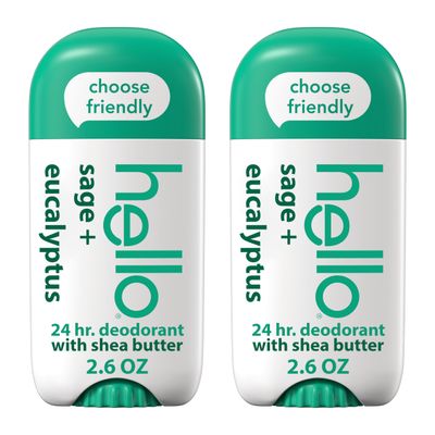 hello White Sage Eucalyptus Deodorant With Shea Butter for Women Men, Aluminum Free, Baking Soda Free, Parabens Free, 24 Hour Odor Protection, 2.6 Ounce, 2 Pack
