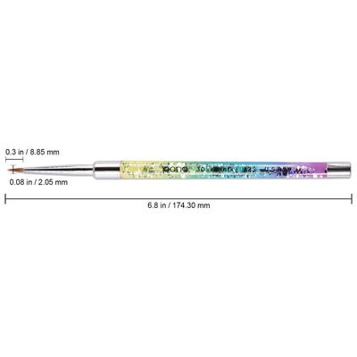 PANA Kolinsky 3D Acrylic Nail Brushes with Liquid Glitter Handle - For Professional Acrylic Powder Liquid Manicure Pedicure (Rainbow Color, Size 2)