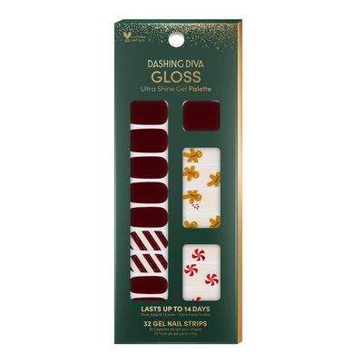 Dashing Diva Gloss Nail Strips - Jolly Good Fun | UV Free, Chip Resistant, Long Lasting Gel Nail Stickers | Contains 32 Nail Wraps, 1 Prep Pad, 1 Nail File