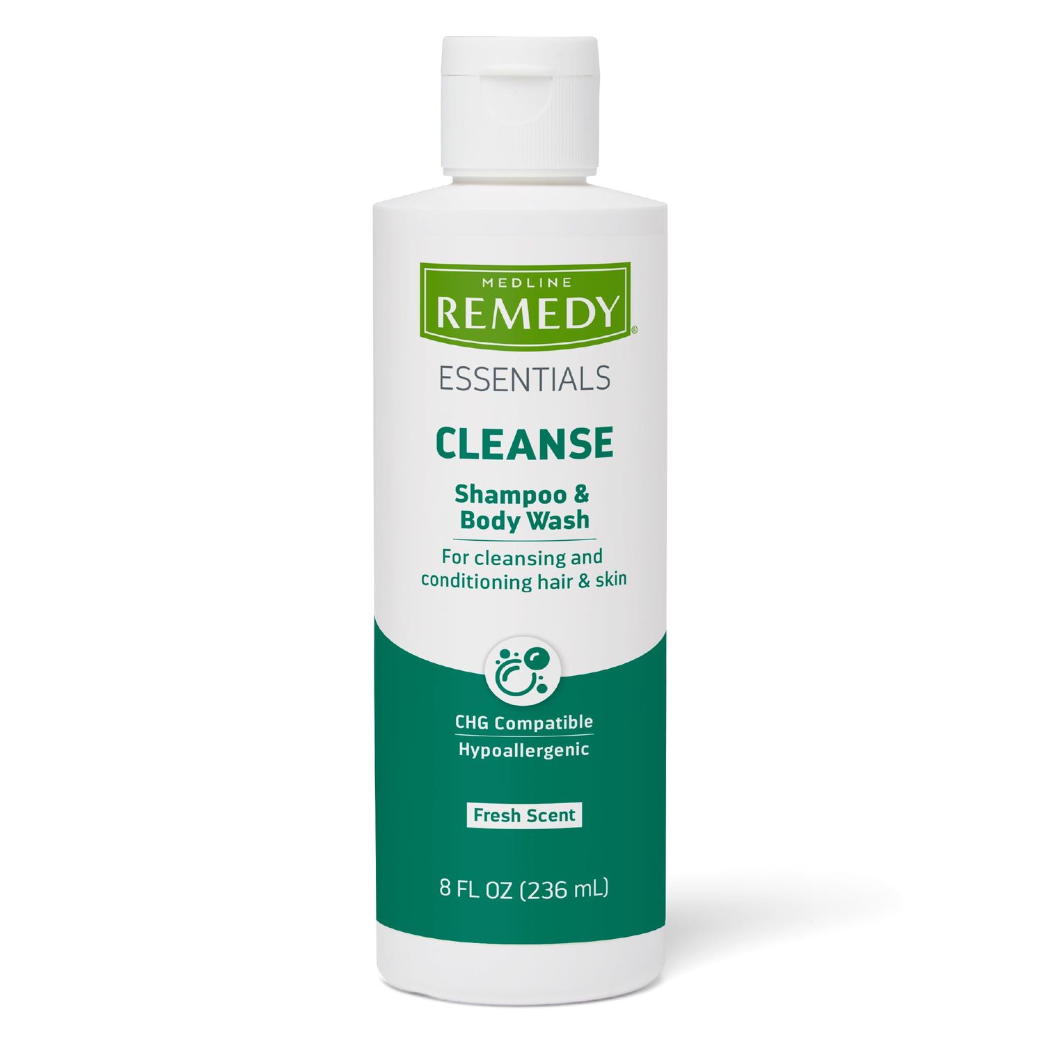 Medline Remedy Essentials Shampoo and Body Wash (8 fl oz), Fresh Scent, Full Body Cleanser with Aloe, For Adults &amp; Elderly, Easy Rinse Gel for Bath, Shower or Bedside Bathing