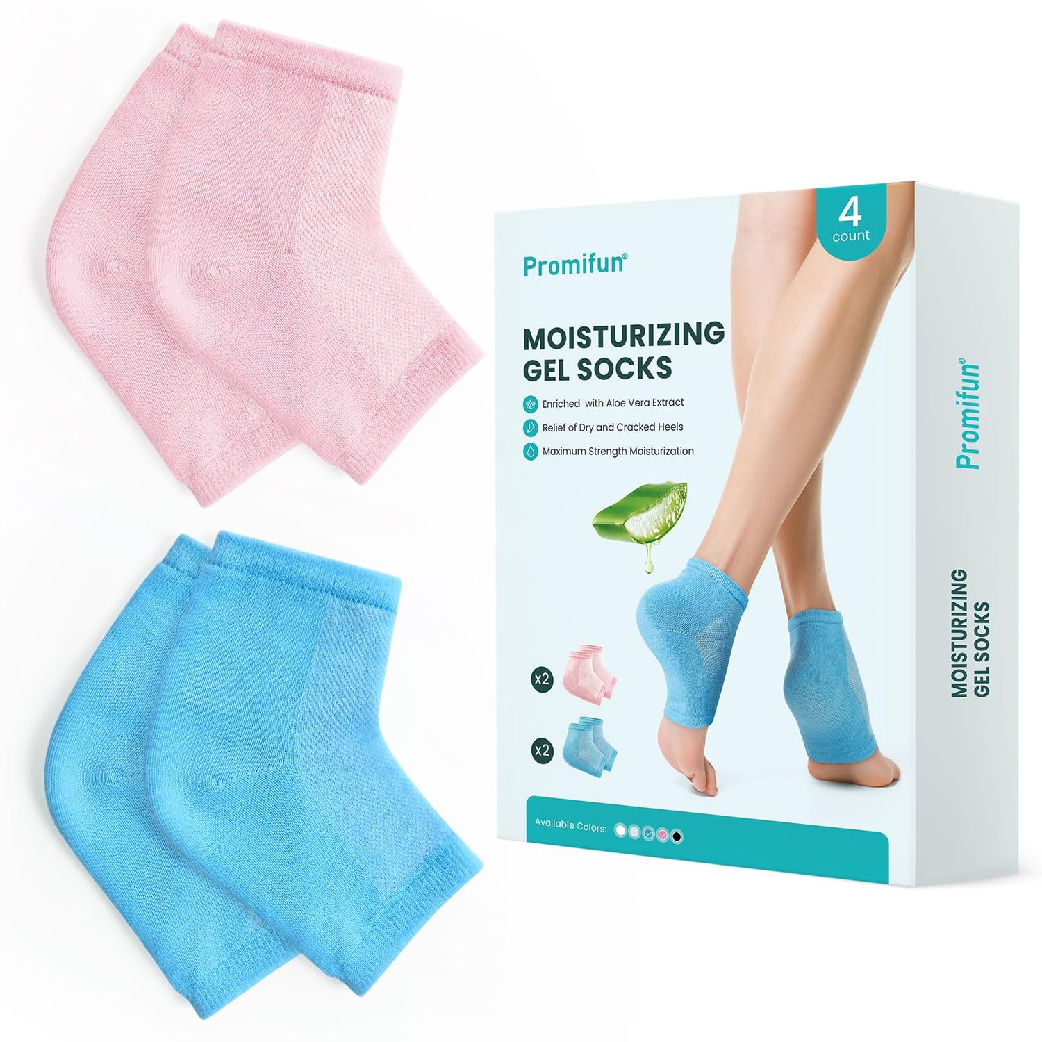 Moisturizing Heel Socks for Cracked Heel Treatment - Promifun 2 Pairs Moisturizer Socks for Dry Cracked Feet - Cracked Heel Repair - Heel Socks for Women &amp; Men (Blue &amp; Pink)