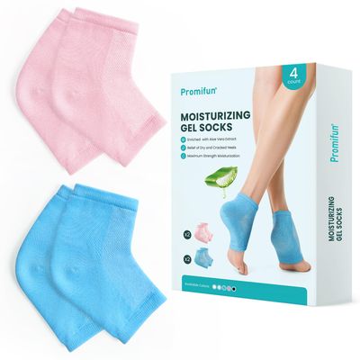 Moisturizing Heel Socks for Cracked Heel Treatment - Promifun 2 Pairs Moisturizer Socks for Dry Cracked Feet - Cracked Heel Repair - Heel Socks for Women &amp; Men (Blue &amp; Pink)