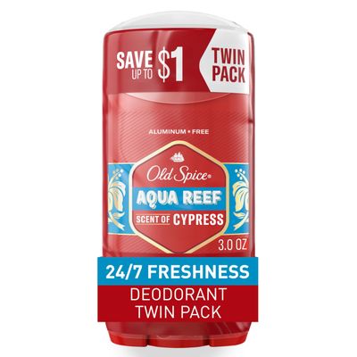 Old Spice Aluminum Free Deodorant for Men, 24/7 Odor Protection, 24/7 Freshness &amp; Lasting Scent, Aqua Reef with Cypress Scent, 3.0 oz (Pack of 2)