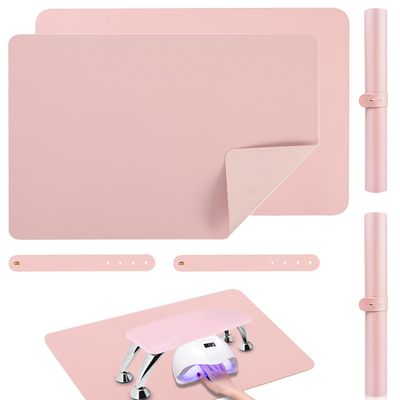 2 PCS Nail Art Table Mat, Soft Microfiber PU Leather Nail Pad, Foldable Nail Art Rest Pad, Reusable Nail Mat for Table Desk, Acrylic Nail Desk Mat for Nail Cushion (Pink and Pink)