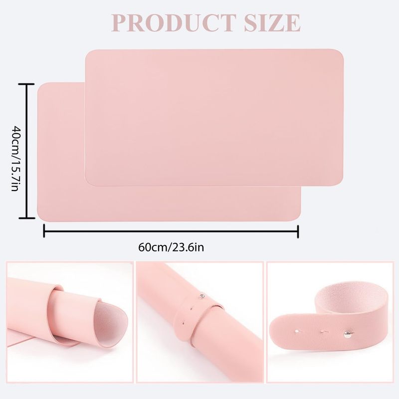 2 PCS Nail Art Table Mat, Soft Microfiber PU Leather Nail Pad, Foldable Nail Art Rest Pad, Reusable Nail Mat for Table Desk, Acrylic Nail Desk Mat for Nail Cushion (Pink and Pink)