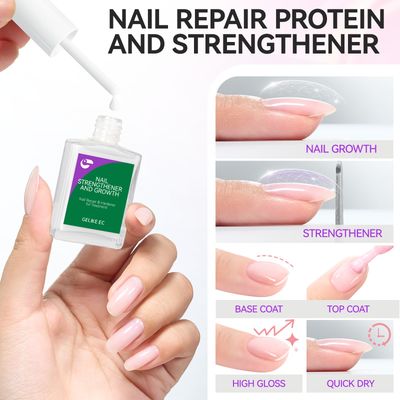 Nail Repair Strengthener for Weak Nails: Gelike EC 6 in 1 Natural Nail Protein Hardener Extra Strong and Growth - Long Lasting and Fast Dry Polish for Weak Splitting Break Treatment(Milky White 15ml)