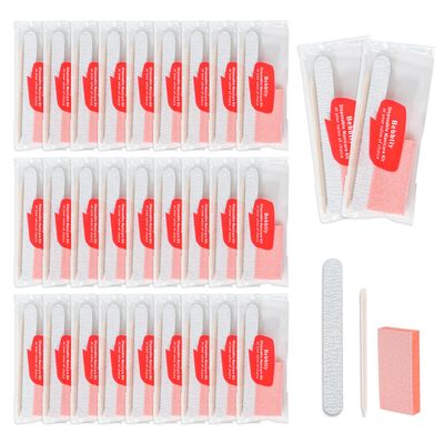 Disposable Manicure Kit Sets, 3 in 1 Nail Salon Manicure Set Professional, Nail File, Mini Buffer, Wood Stick, Individually Package for Salon Home (Count, 50, 80/100 Grit)