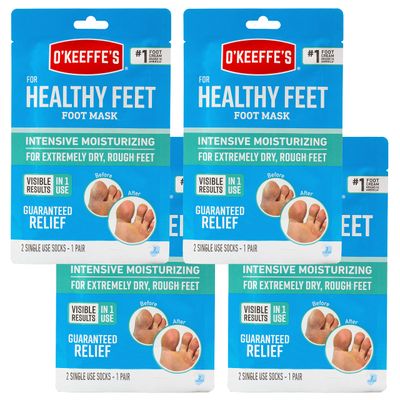 OKeeffes for Healthy Feet Intensive Moisturizing Foot Mask; Guaranteed Relief for Extremely Dry; Rough Feet; One Pair Single-Use Hydrating Foot Mask Socks; (Pack of 4)