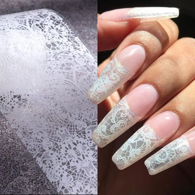 Lace Nail Art Foil Transfer Stickers Black White Flower Foil Transfers Decals Nail Supplies Starry Sky Lace Flowers Nail Foils Nail Art Adhesive Transfer Foils Sticker for Women Girls Manicure Tips