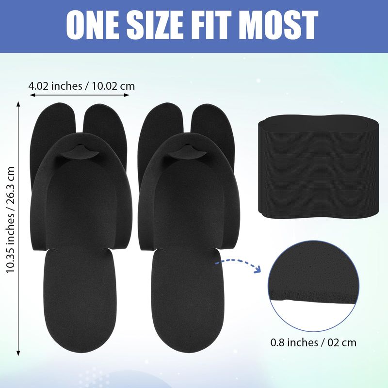 JaGely 100 Pairs Disposable Pedicure Slippers Bulk EVA Disposable Flip Flops Kit Spa Pedicure Sandals Guest Slippers Spa for Adult Foot Nail Salon Party Supplies Travel Hotels Home(Black)