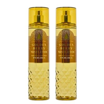 Bath &amp; Body Works Fine Fragrance Mists, Set of 2, 8oz Each Bottle (Golden Berry Mistletoe)